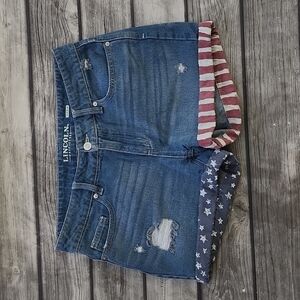 Lincoln Outfitters Distressed Stars and Stripes Denim Jean Shorts Sz 10